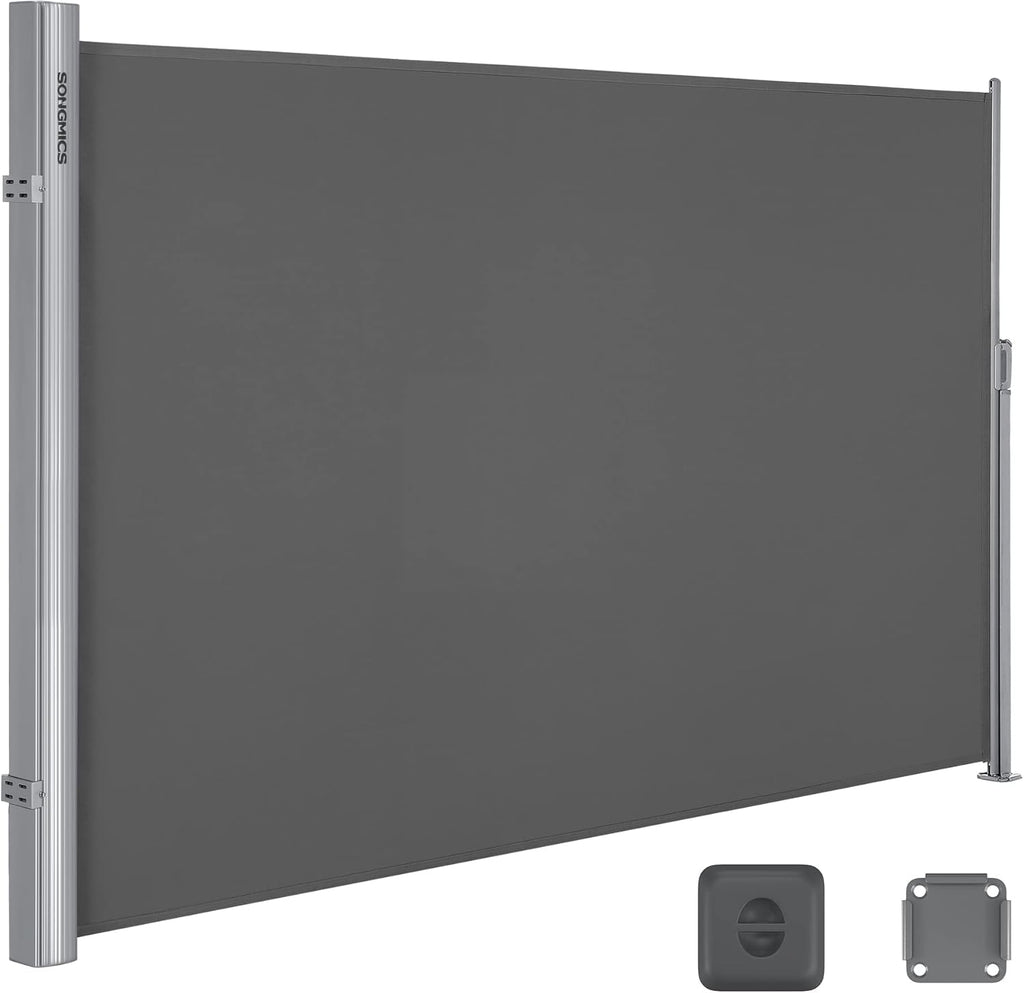 SONGMICS Store latéral en Aluminium Extensible 160 x 350 cm, Brise-Vue, Protection Solaire, occultant, pour Balcon, terrasse, Jardin, Anthracite GSA165G