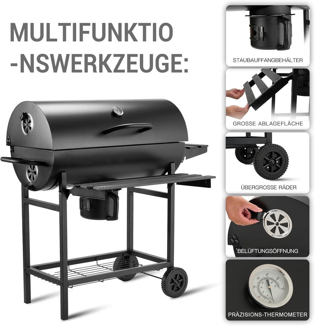 TEENO Barbecue Charbon de Bois,avec Grille de Cuisson XXL,Gants Anti-BrûLures, ThermomèTre,Tiroir à Cendres, éVent RéGlable,Grand Barbecue au Charbon de Bois (Basic)