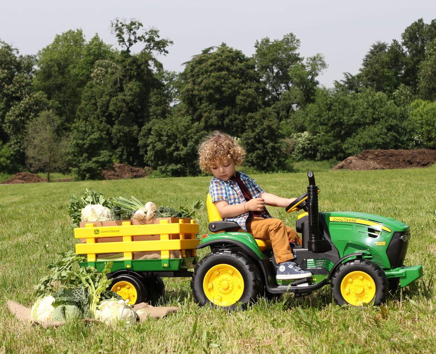 Peg Perego John Deere Ground Force 12V + remorque, vert/jaune, enfants