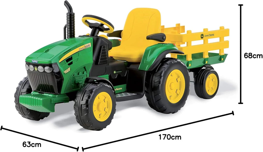 Peg Perego John Deere Ground Force 12V + remorque, vert/jaune, enfants