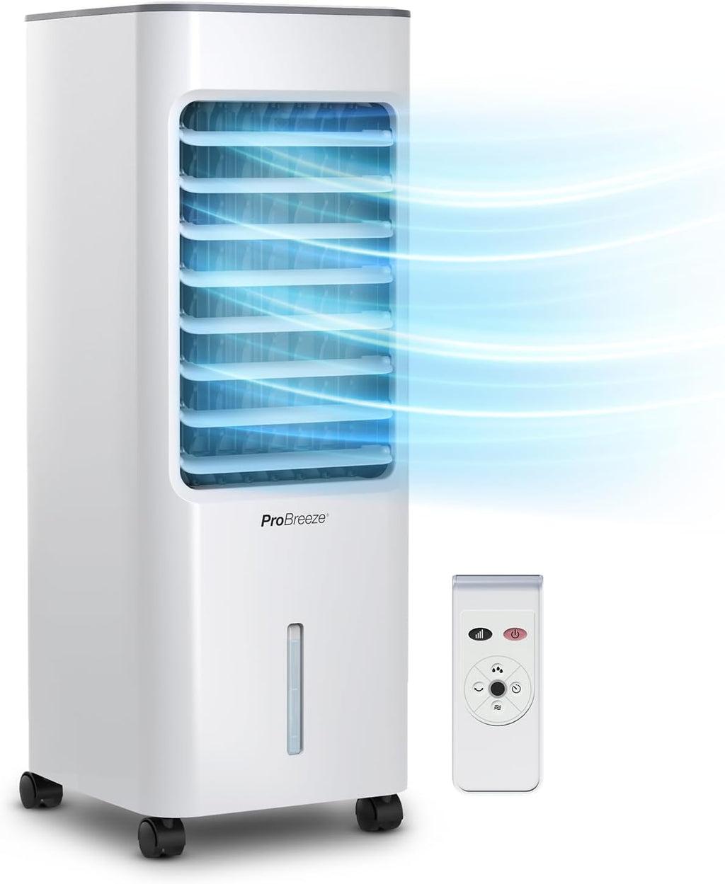 Pro Breeze Rafraîchisseur d'Air Portable 5L, Ventilateur, Humidificateur, 3 Vitesses, Oscillation Automatique, Minuterie, Télécommande - Refroidisseur d'Air par évaporation Mobile et Puissant