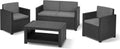Allibert by Keter Monaco Salon de Jardin 4 pièces, Graphite/Gris, avec Coussins d'assise et de Dossier, en Plastique, Aspect rotin Plat