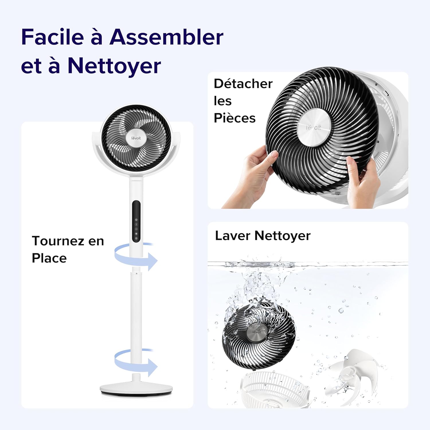LEVOIT Ventilateur sur Pied 20 dB Silencieux, Puissant 2465 m³/h, Flux d'air 7.5 m/s, avec Télécommande, Oscillant 90°+120°,4 Modes 12 Vitesses, Minuterie 12h, Réglage Hauteur Circulation d'Air
