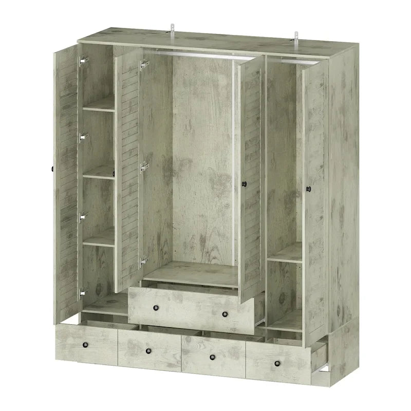 Wardrobe Armoire Closet 59W Large Freestanding Wardrobe Cabinet White