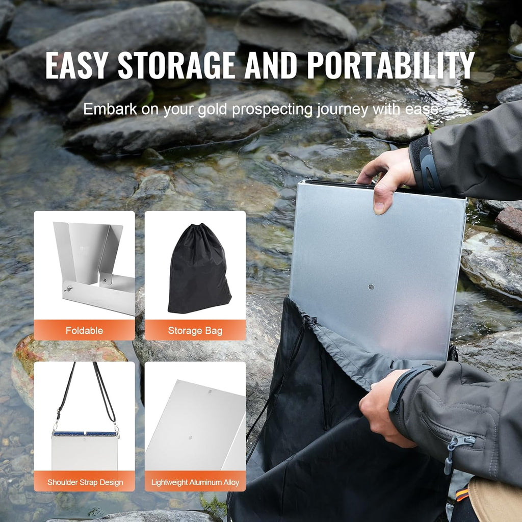 VEVOR Kit d'Orpaillage Portable 23 Pièces Rampe d'Orpaillage 127 cm en Aluminium Résistant avec Bâtée Tamis Pipettes Pelle et Sac de Transport Sluice pour Mineur Prospecteur d’Or Jardin Rivières