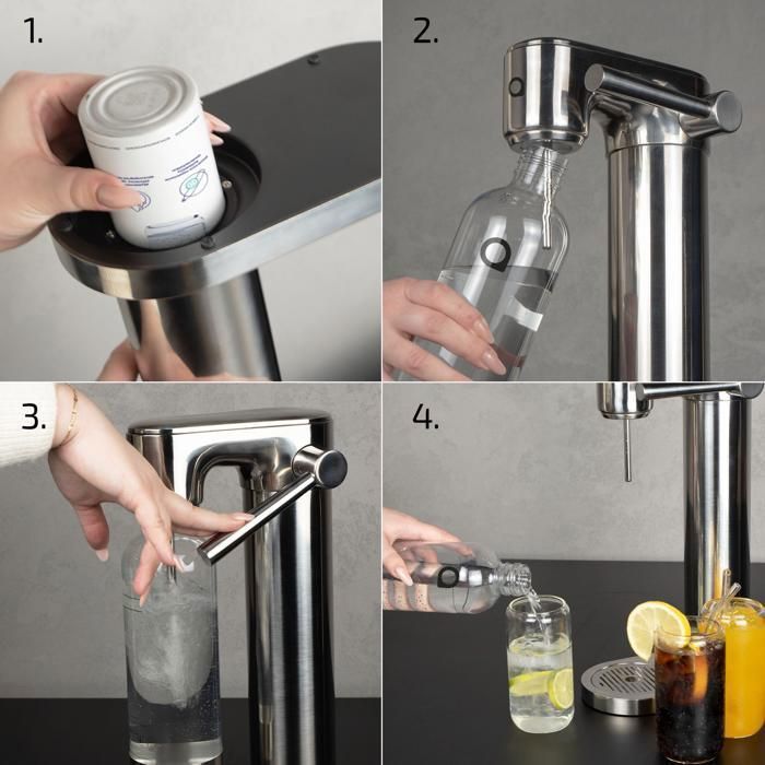 Aquafloow Machine à soda eau pétillante – acier – 3 bouteilles de 0,8 l – cylindre CO₂ inclus - Réglage d'intensité des bulles