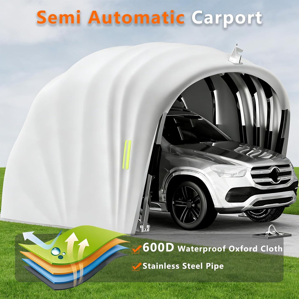 Abri De Voiture Semi-Automatique en Acier Inoxydable, Abri Voiture Exterieur Pliable, Garage Mobile Exterieur, L 5,5m x W 2.5 x H 2.3m / L 5,9m x W 2,7 x H 2,45 m (Gris) (5.9 x 2.7 x 2.45m)