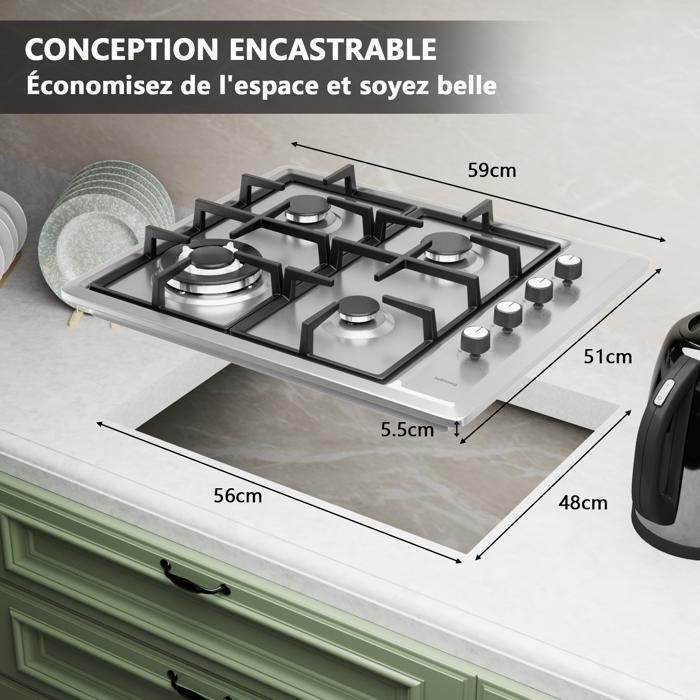 Plaque de cuisson gaz IsEasy MGBS-314A 4 feux Inox