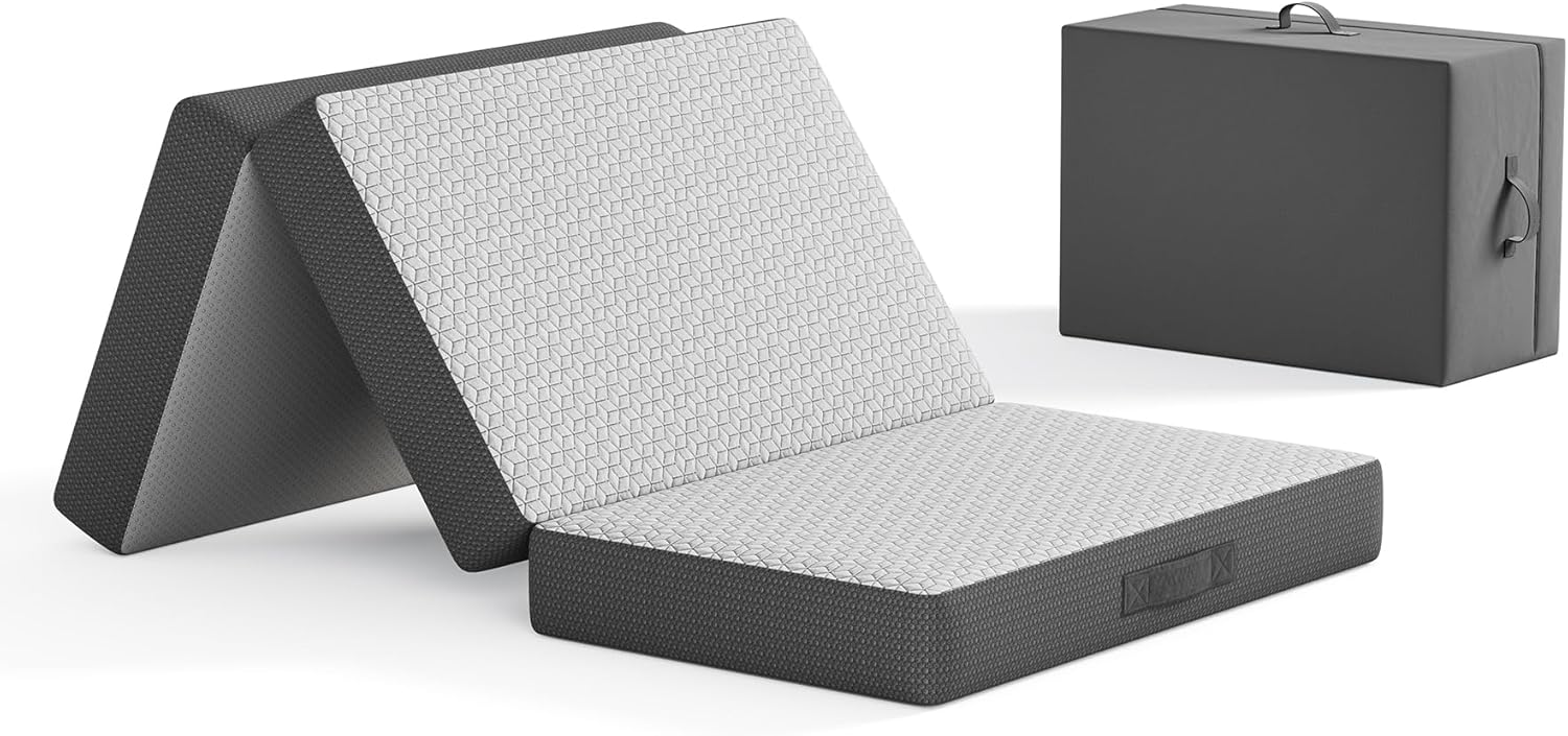 Vesgantti Matelas Pliable 120x190x15 cm avec Sac de Transport, Matelas d’Appoint Adulte en Mousse à Mémoire de Forme Gel, Lit Pliant pour Camping, Voyage, Voiture et Invités, Gris