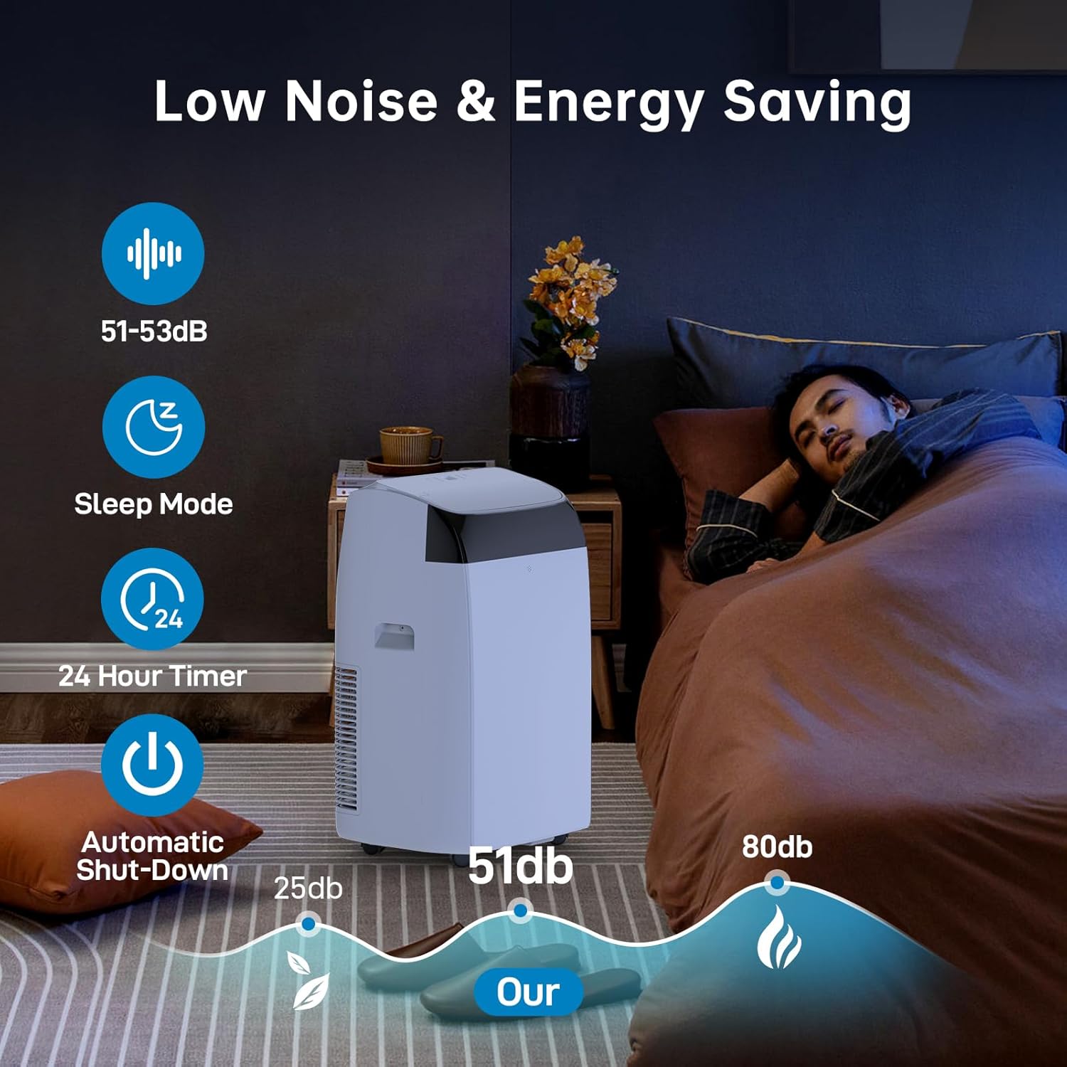 Garvee Climatiseur Mobile 12000 BTU, 4 En 1 Avec Mode Nuit, Timer 24H - Refroidit Jusqu'à 50 M² - Pour Bureau, Chambre, Camping-Car - Énergie a, Silencieux