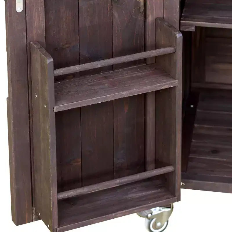 Okak Outdoor Kitchen Island with Stainless Steel Top, Wooden Kitchen Cart with Doors, Shelves and Spice Rack, Rolling Kitchen Island