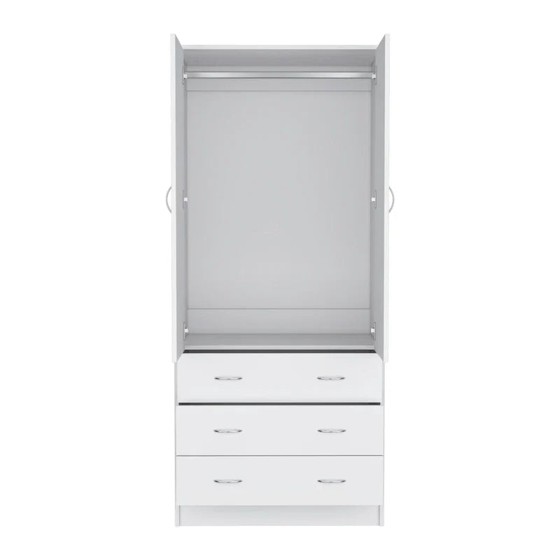 19  Modern Double-door Armoire with 3 Drawers and 1 Hanging Rod for Bedroom