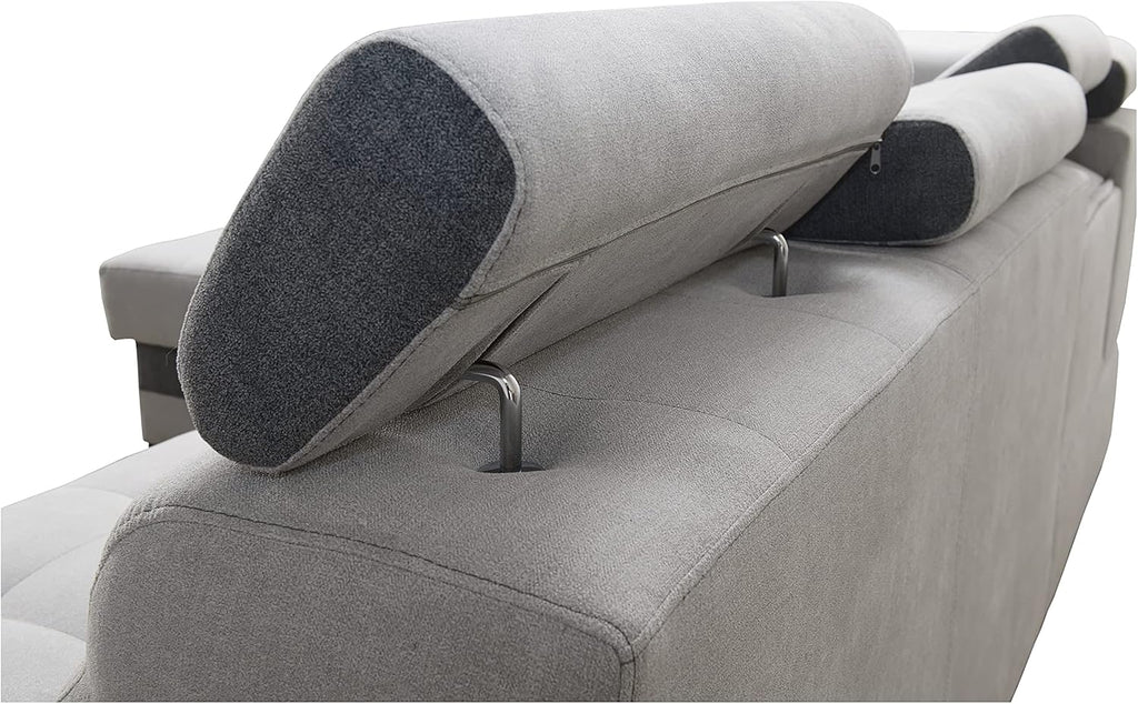 Robin Grand canapé d'angle Convertible avec Coffre de Rangement et Deux tabourets - Canapé d'angle autoportant en Forme de L - Appuie-tête réglables