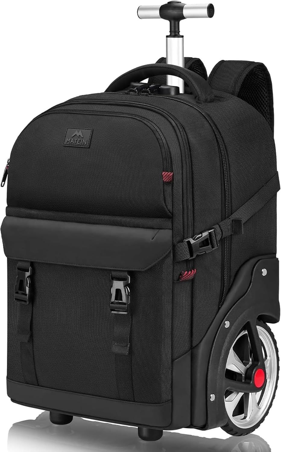 MATEIN Sac Dos Roulettes 17 Pouces avec 2 Roues, Grande Capacité avec Cadenas à Combinaison, 2 en 1 Trolley Résistant et Anti-vol, Hommes Adulte Cartable Voyage d'Affaires, Noir