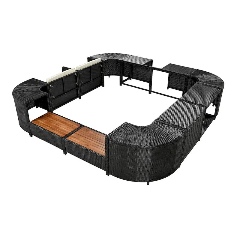 Spa Surround Spa Frame Quadrilateral Outdoor Rattan Sectional Sofa Set