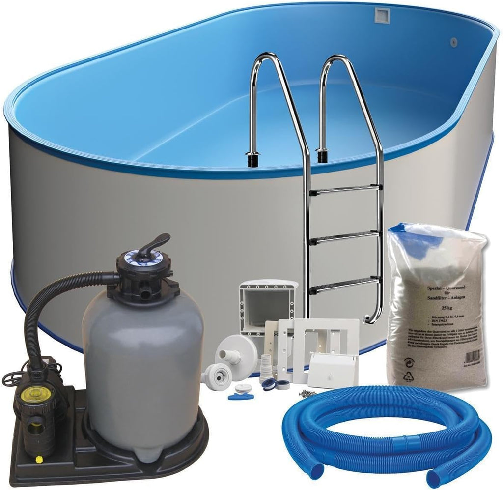 Piscine Set ovale mural en acier inoxydable (5,25 m x 3,20 m x 1,20 m), fabriqué en Europe, avec conducteur en acier inoxydable pour profondes