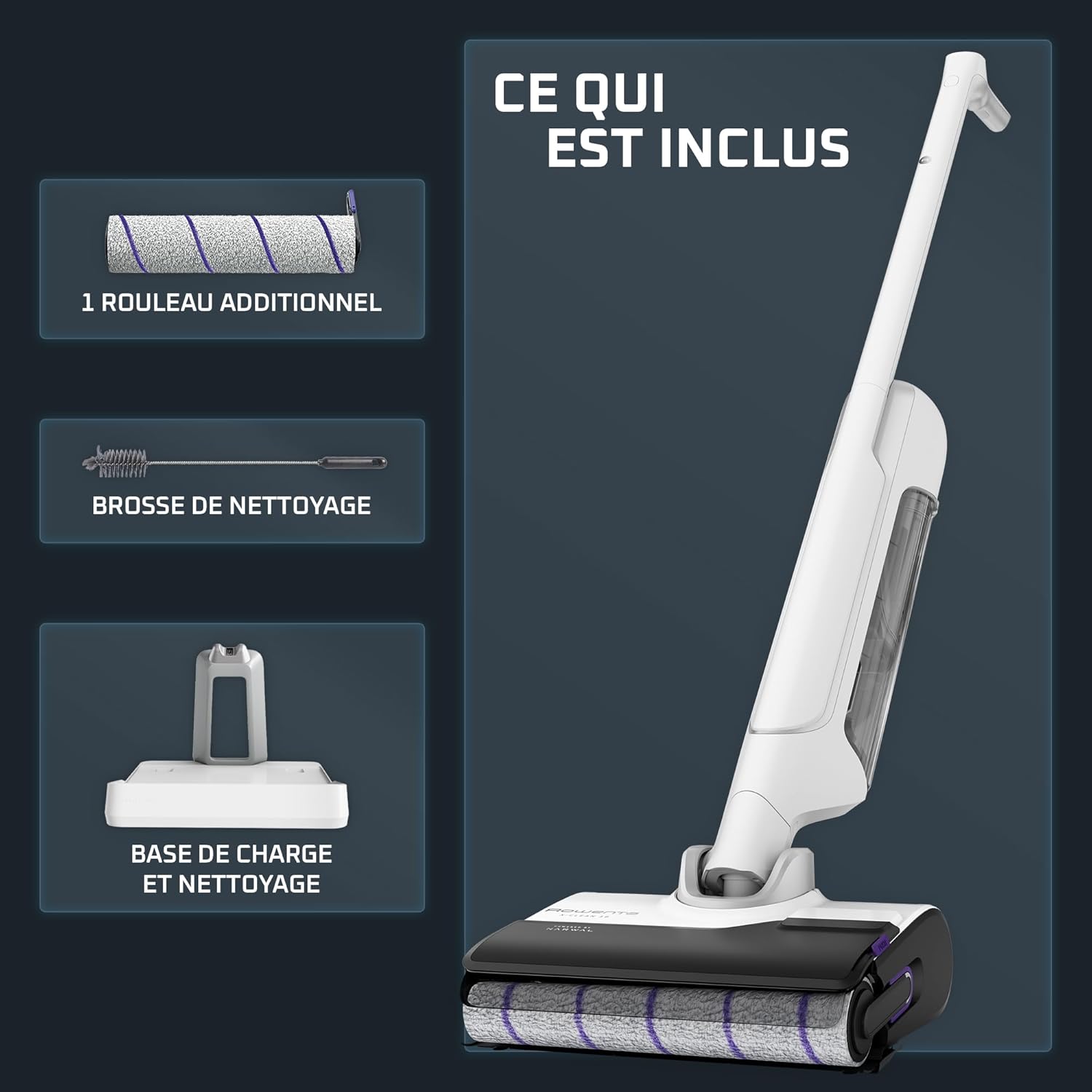 Rowenta X-Clean 10, Aspirateur Laveur sans Fil, Inclinable 180°, Auto-Nettoyage et séchage 65°C, 60min, pour tâches tenaces, Poils d’Animaux YY5785FE, Blanc