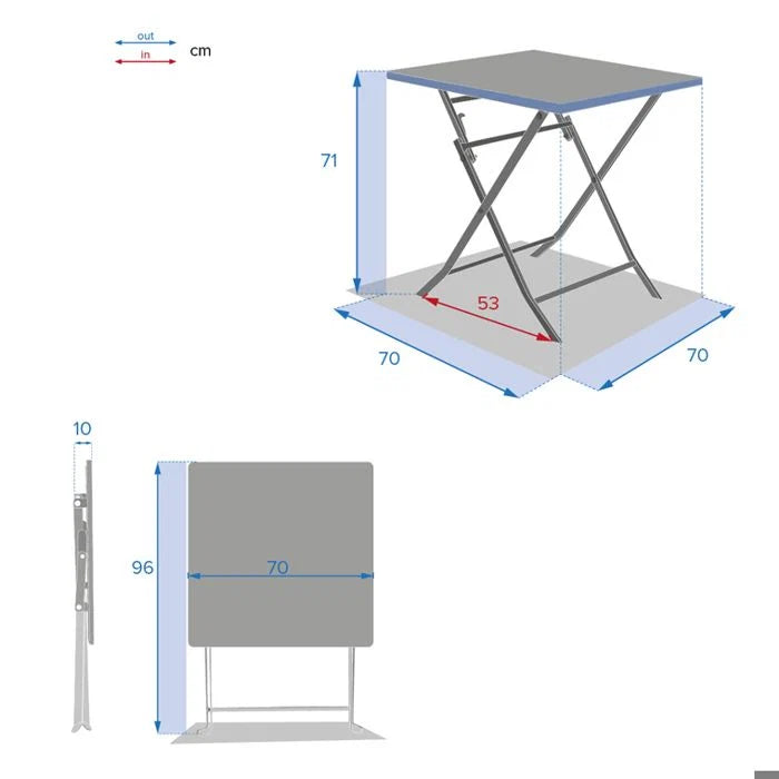 Table de jardin pliante carrée "Greensboro" pétrole 2 places en acier traité époxy - Hespéride