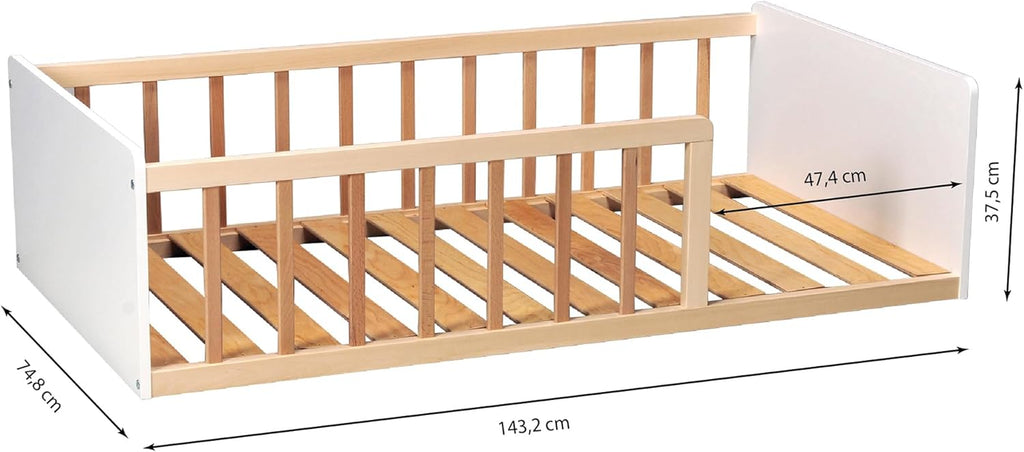 LIT Pilou 70x140 + sommier, Blanc et Naturel