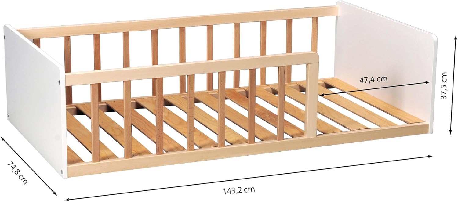 LIT Pilou 70x140 + sommier, Blanc et Naturel