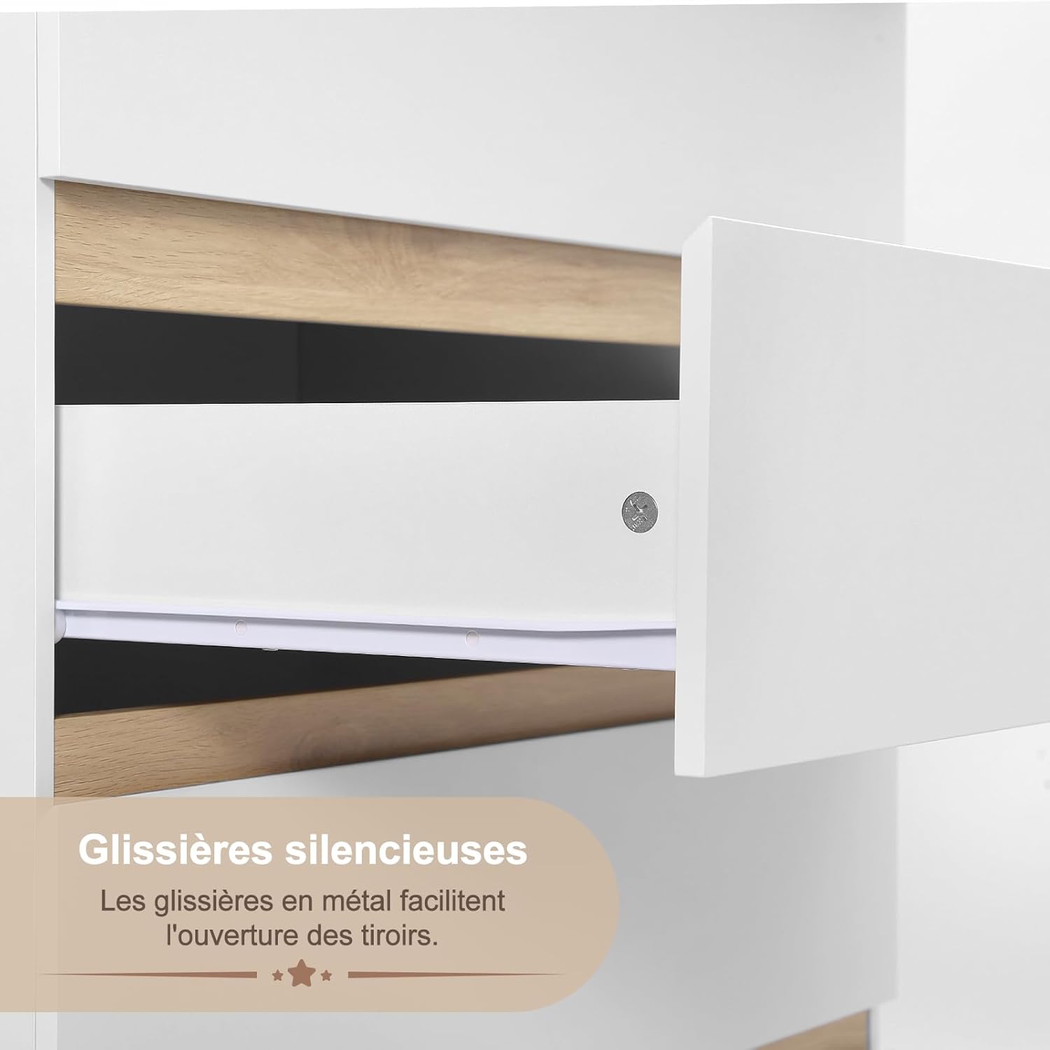 WOLTU Table à Langer + Commode avec 4 Tiroirs, Ensemble Meuble à langer pour Bébé, en Bois d’Ingénierie, Blanc + Chêne Clair, 80x75x109,2cm