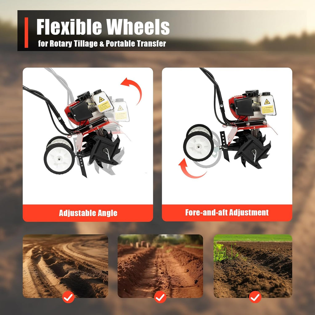 Rotavator de jardin 52 cc - Moteur à 2 temps - Désherbage portable - Cultivateur de motobineuse - Pour labourer, agriculter, arracher les sillons, désherber