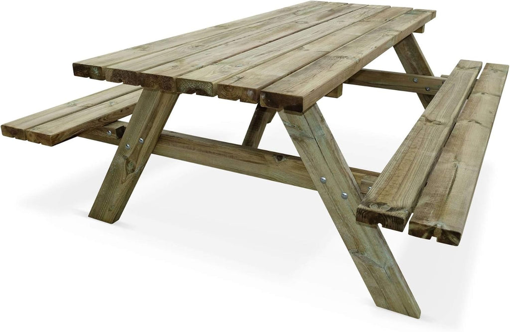 Alice's Garden - Table de Pique Nique Bois de pin + 2 bancs rabattables en Bois. 6 Places - PANCHINA - Table de Jardin Robuste en pin sylvestre