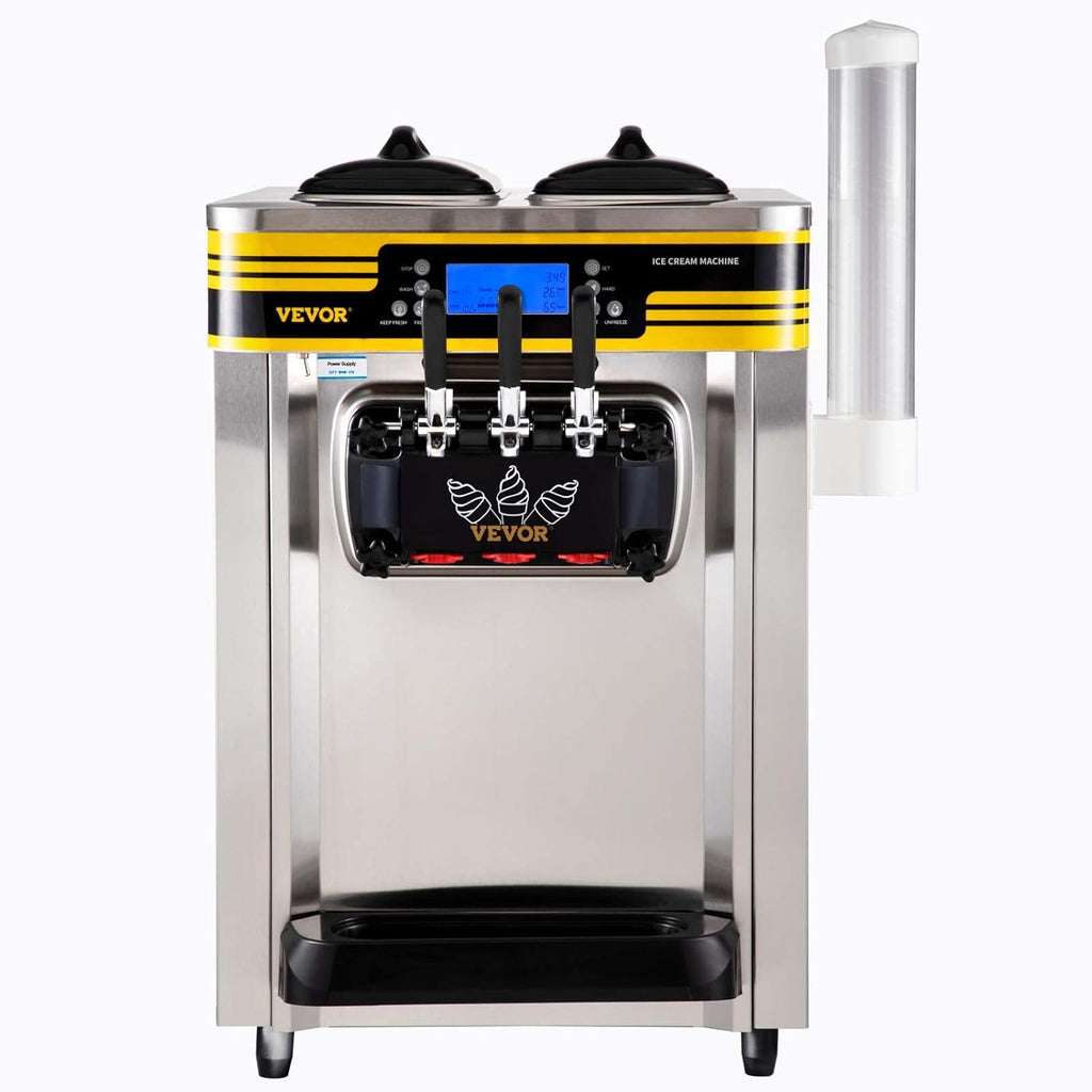 VEVOR Machine à Crème Glacée Molle 22-30L/h 2350W Machine à Glace Italienne Trémie 6L Sorbetière Glace à l’Italienne Pré-Réfrigération Décongélation en Un Clic 3 Saveurs Sundae Yaourt Café Snack-Bar