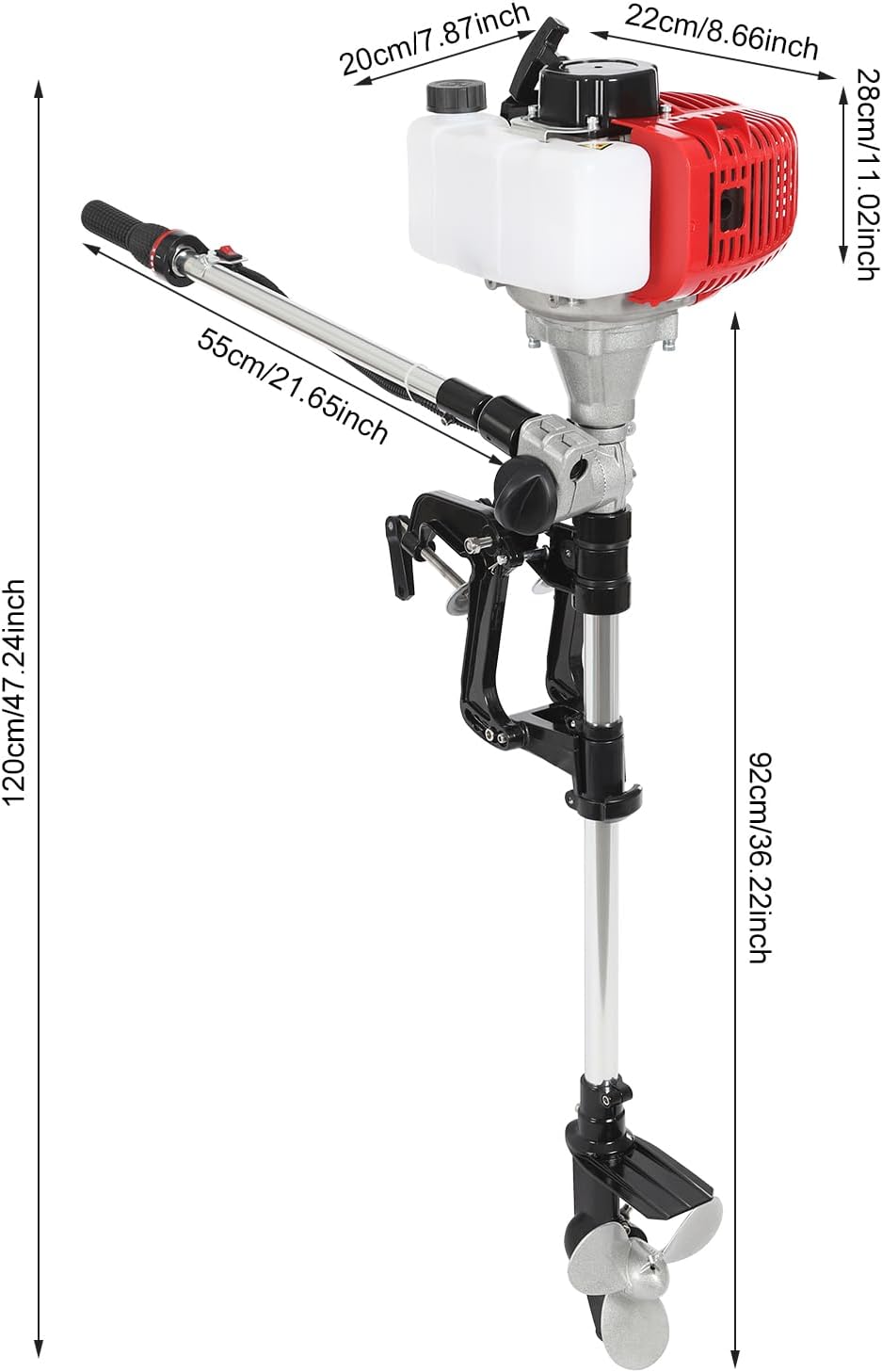 Moteur hors-bord, 4 temps 6 ch, moteur pour bateau à essence, 63 cm³. Refroidi par air. Moteur hors-bord pour bateaux gonflables, bateaux de pêche, kayaks de pêche