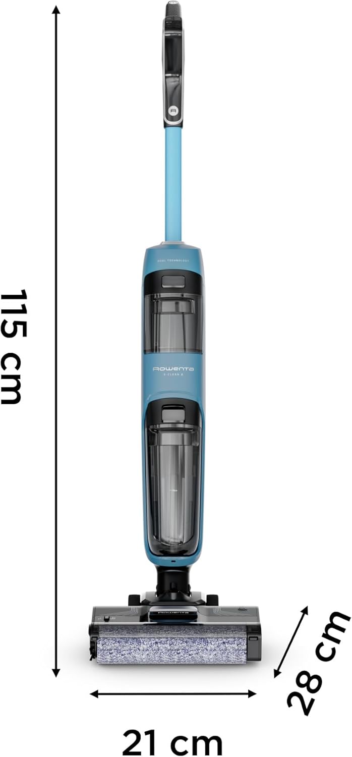 Rowenta X-Clean2, Aspirateur Laveur sans Fil, Nettoyage 2-en-1, Modes ECO/Max, Léger, Nettoyage Le Long des Murs, Auto-Nettoyage, GZ2271E0, Bleu