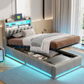 Lit Coffre 90x200 cm avec LED et Ports USB,Tête de Lits avec Rangement,Lit Double avec Sommier à Lattes, Facile à Assembler,pour Adultes et Adolescents,Velours (Gris, 90x200 cm)