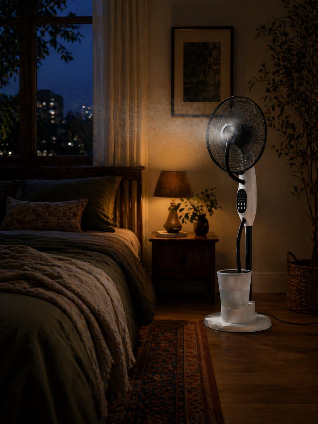 O'FRESH Ventilateur brumisateur sur Pied 125 cm – Puissant & Silencieux – Oscillation Automatique – 3 Vitesses – Intérieur – Idéal Maison, Bureaun Chambre - Rafraichit instantanémant