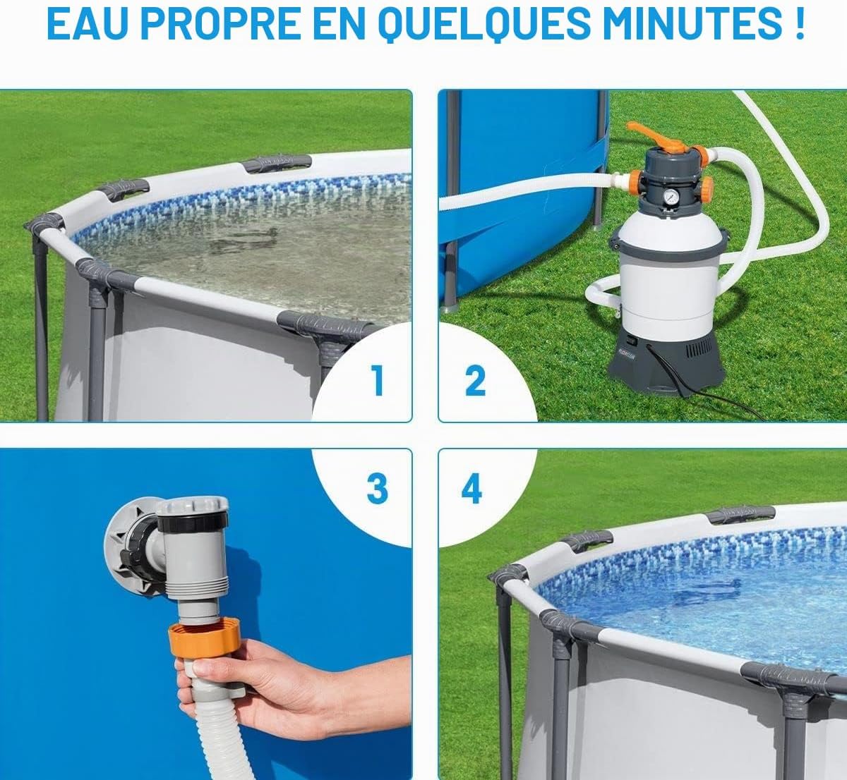 Bestway 58515 Flowclear Pompe de filtration à sable pour piscines hors sol, débit 3028 l/h