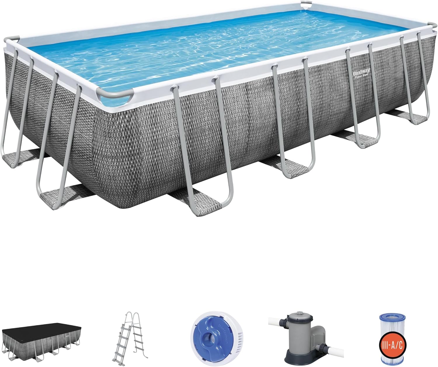 Bestway Piscine Hors Sol Rectangle Power Steel 549 x 274 x 122 cm rotin Gris