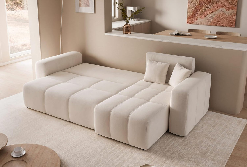 Canapé d'angle Convertible 145x248 à Gauche ou à Droite - Canapé 3 Places Convertible Beige avec Espace de Rangement