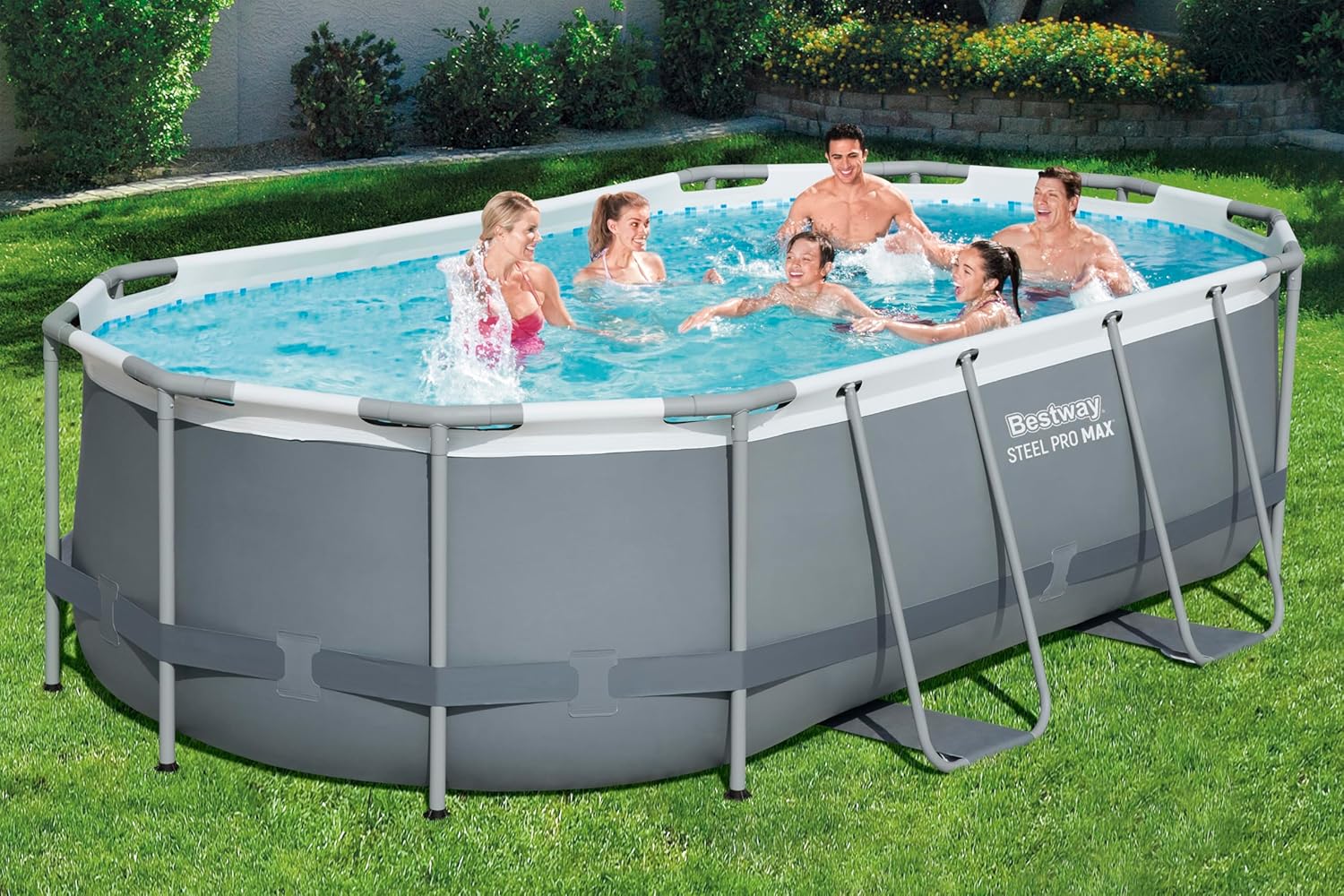 Bestway Power Steel Frame Piscine avec Pompe de Filtration 427 x 250 x 100 cm, Gris, Ovale
