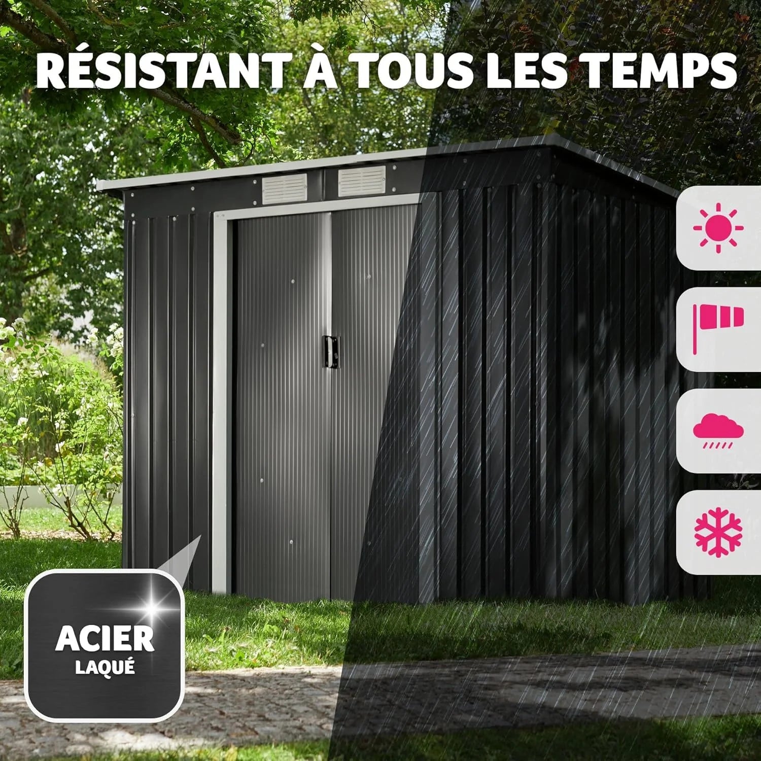 Tectake abri jardin métal 213x130x173cm monopente avec fondation, outils/moto