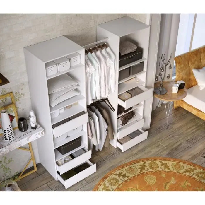 Kit Dressing 2 Colonnes 2 Penderies 6 Tiroirs Décor Blanc L 177 X P 48 H 200,2 Cm Combi Kit dressing