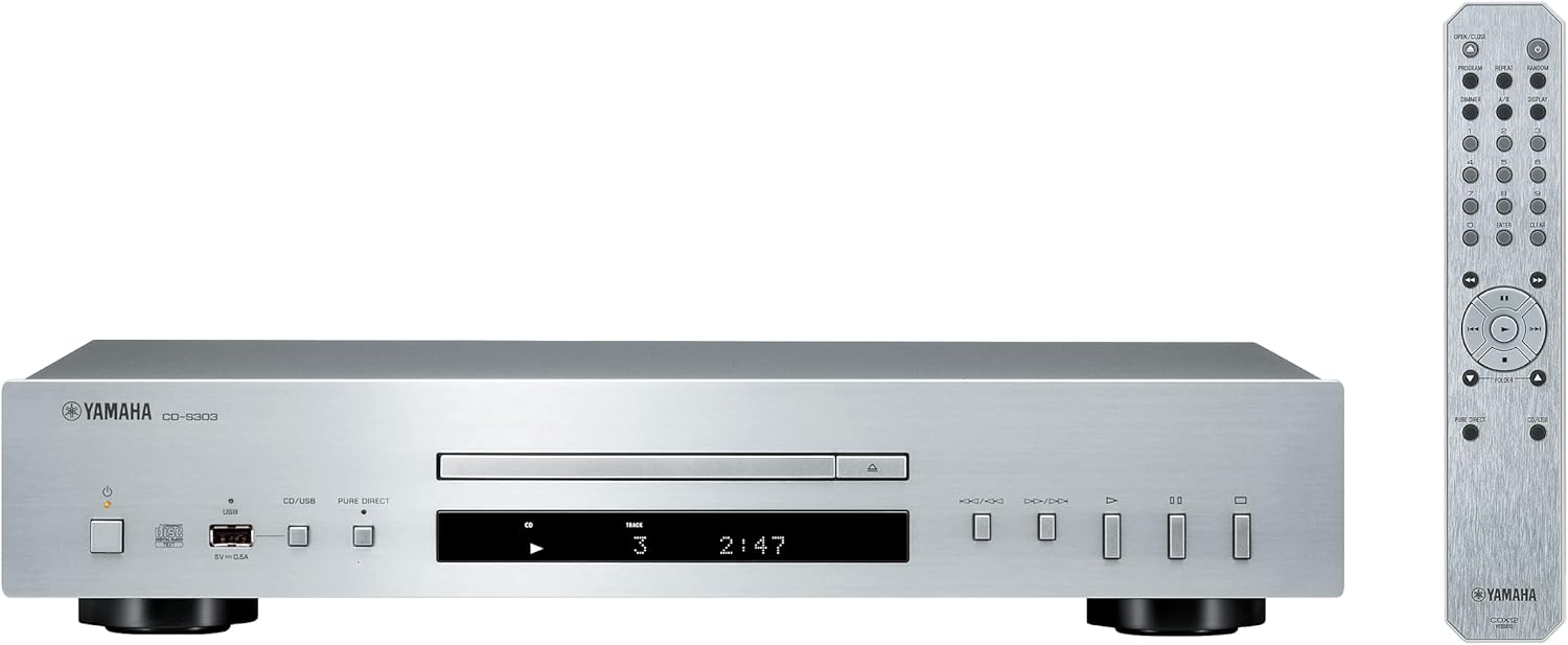 Yamaha CD-S303 lecteur CD avec Convertisseur Numérique-Analogique haute performance 24 bits/192 kHz, mode Pure Direct, Port USB, compatible Hi-Res Audio, Argent