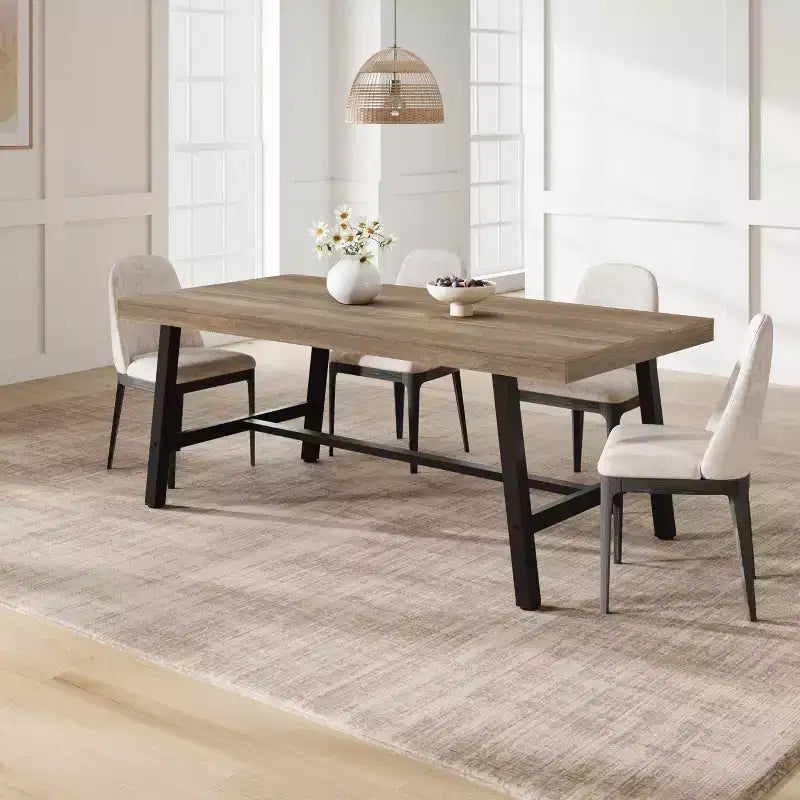 Table de salle à manger de 180 cm pour 6-8 personnes, grande table rectangulaire industrielle avec plateau en bois et pieds en métal pour cuisine et salle à manger, grise