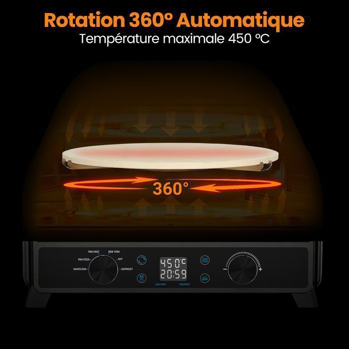 KOTEZU Four à Pizza Gaz 12", Pierre Rotative Auto, 4,4 kW, Thermomètre
