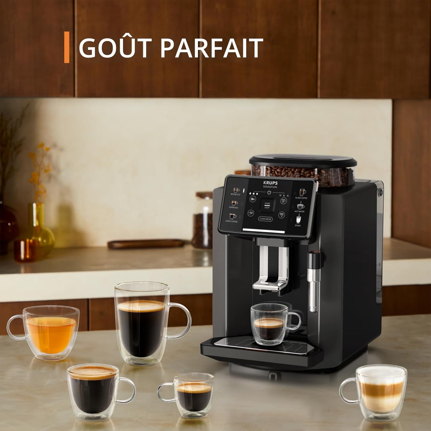 Sensation C50,Machine à café grains,5 Boissons en accès direct,Interface tactile couleur,Facile à utiliser,Nettoyage sans effort,Buse manuelle Cappuccino,Fabriqué en France EA910810 -