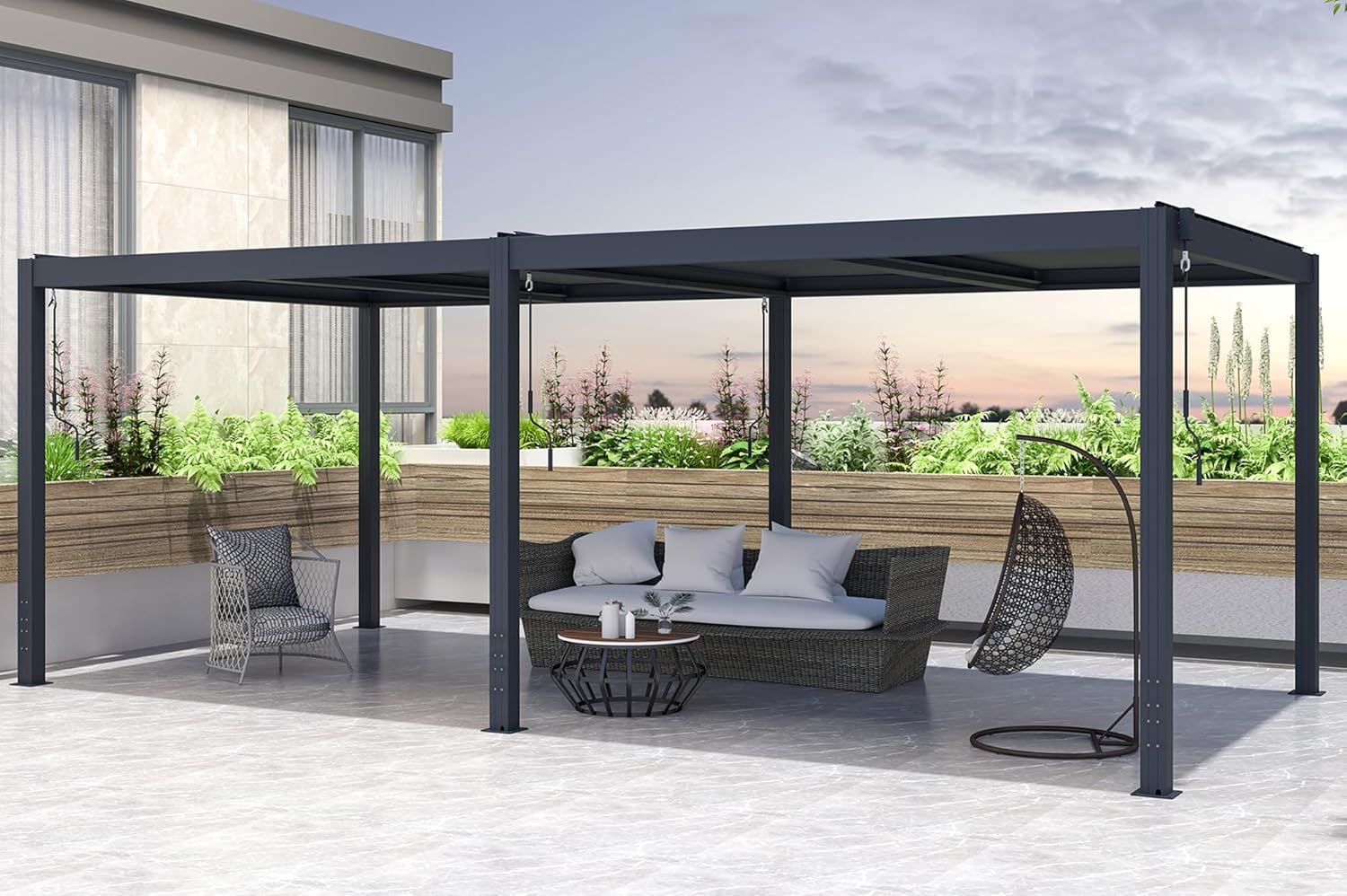 CAZEBOO Pergola Bioclimatique 6x3m Autoportée Santa – Aluminium Gris Lames Orientables en Acier – Tonnelle de Jardin Abri Terrasse – Résistante Vent 55 km/h – Protection Soleil Pluie – Montage Facile