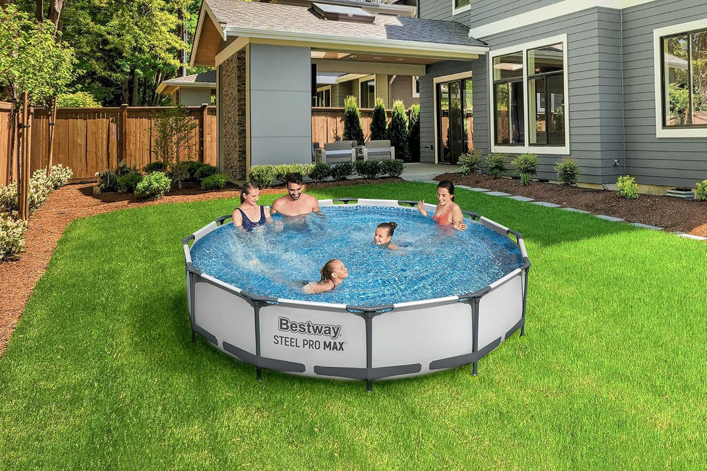 Bestway Steel Pro Max Frame Kit Piscine Ronde avec Pompe à Filtre Ø 366 x 76 cm Gris Clair