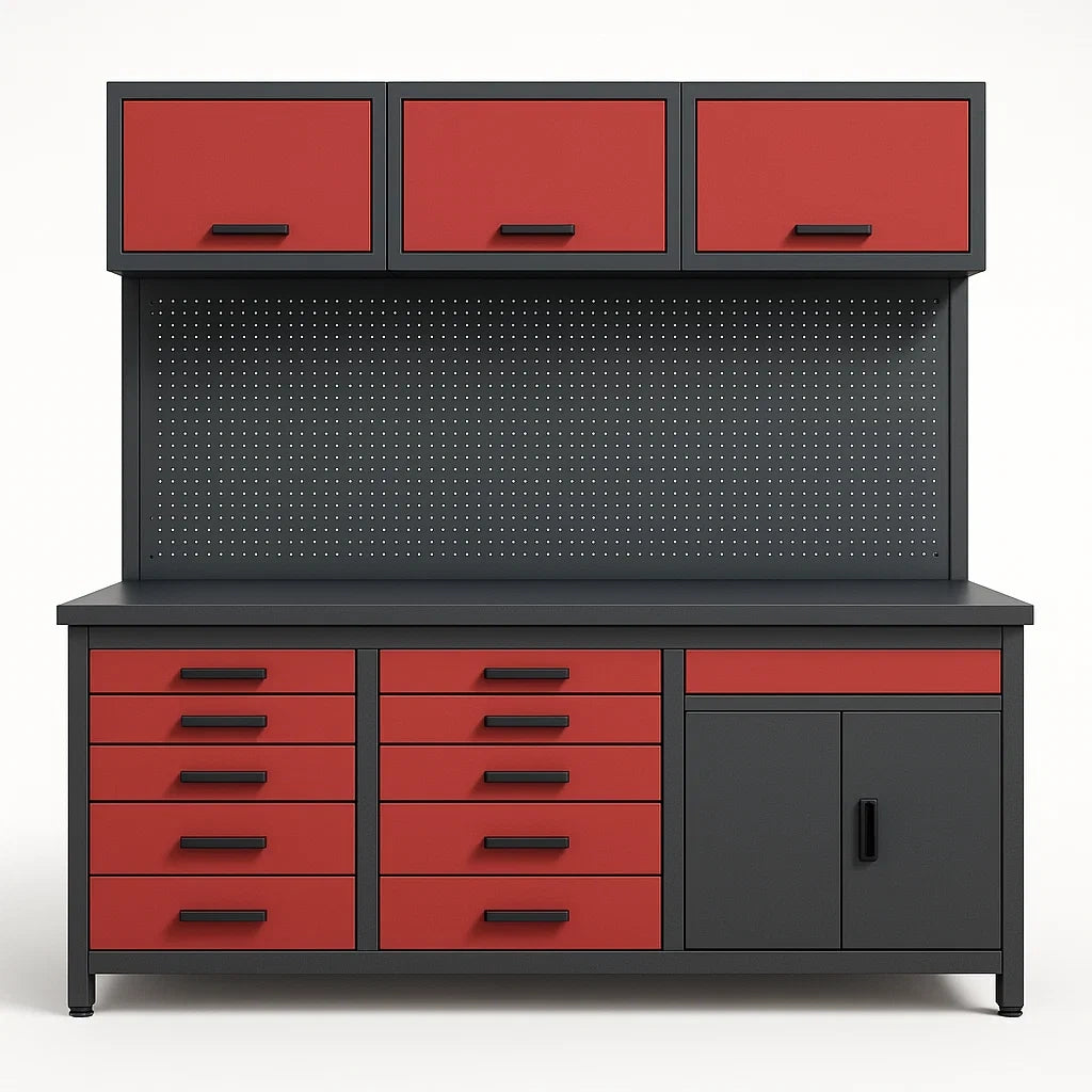 Armoire de garage en métal avec tiroirs et étagères rouge/gris 160x60x156 cm