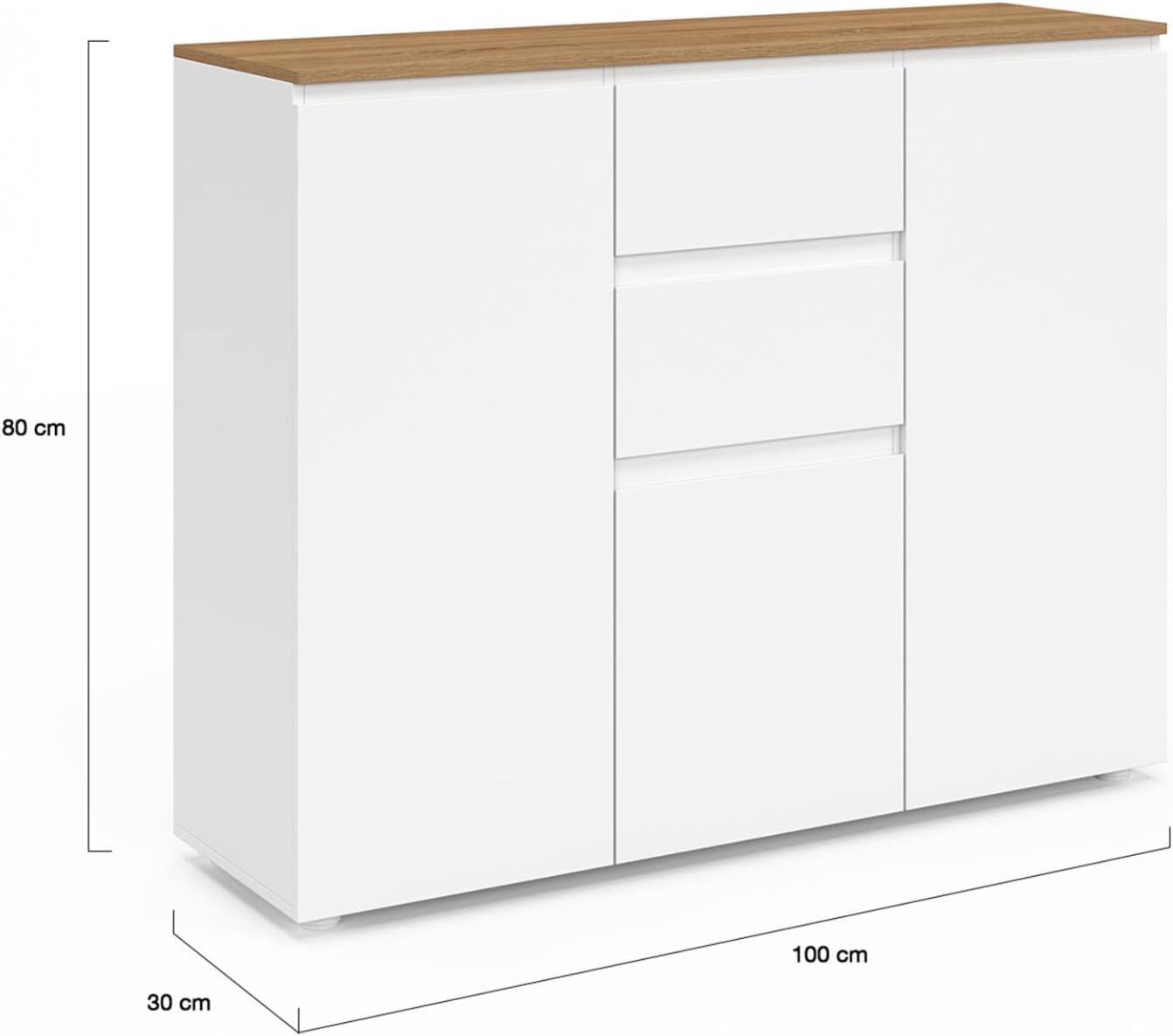 IDMarket - Buffet 100 cm Toby 3 Portes 2 tiroirs Blanc et Plateau Bois