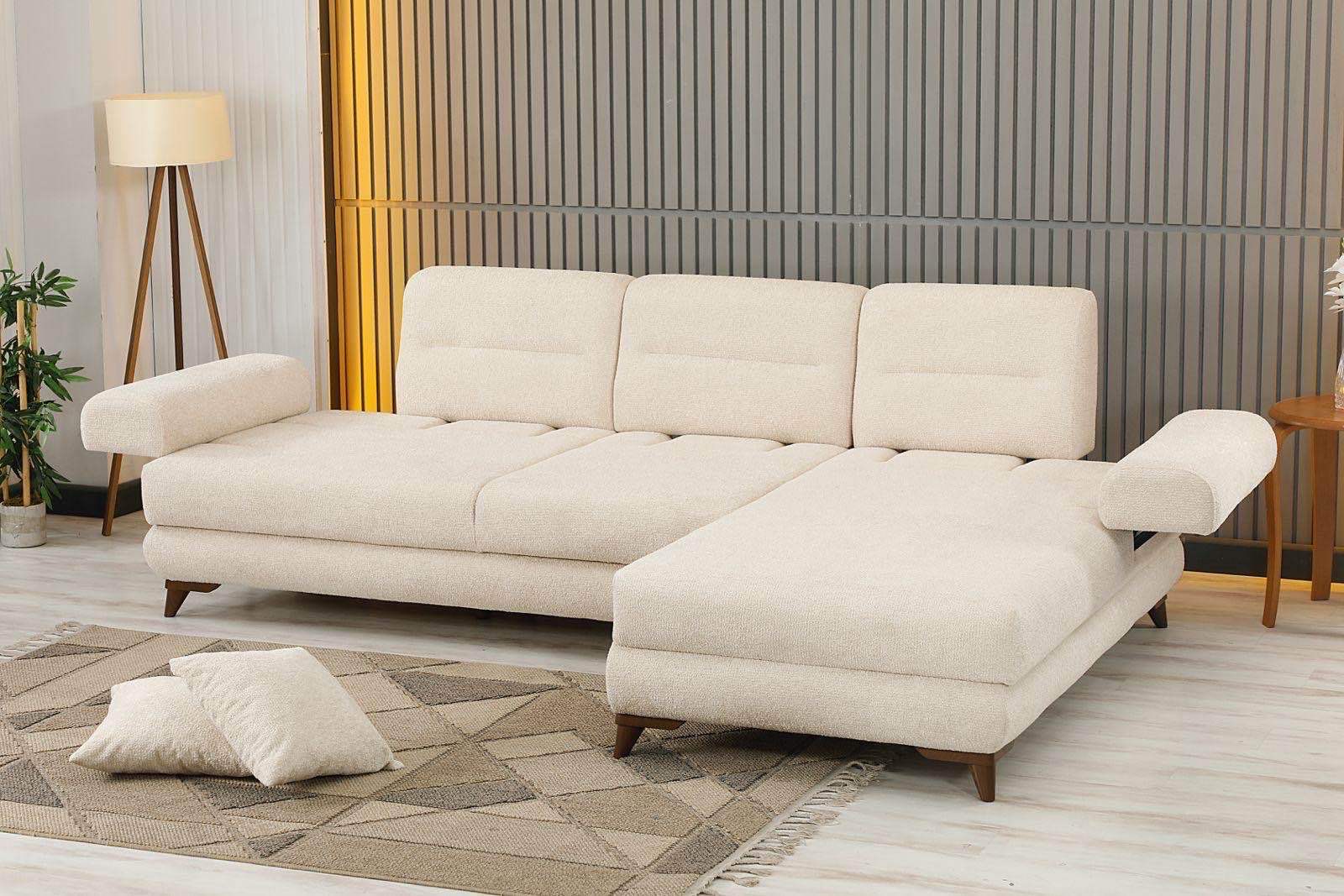 Canapé d'Angle Monza Convertible - Velours et Structure Bois