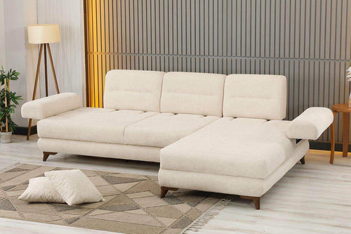 Canapé d'Angle Monza Convertible - Velours et Structure Bois