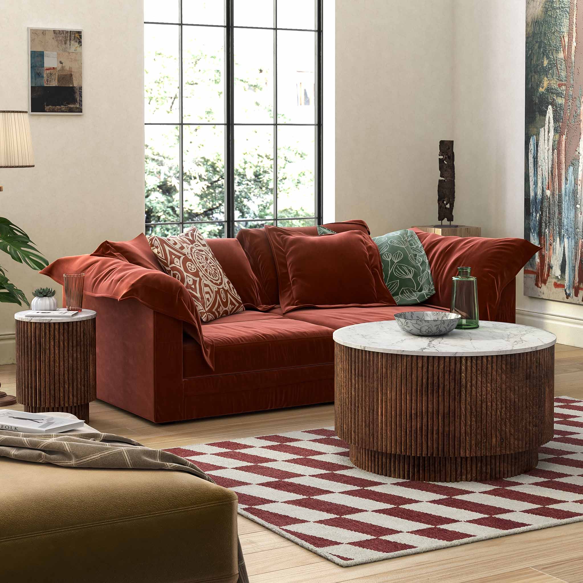 Milo Mango & Marble Round Fluted Coffee Table