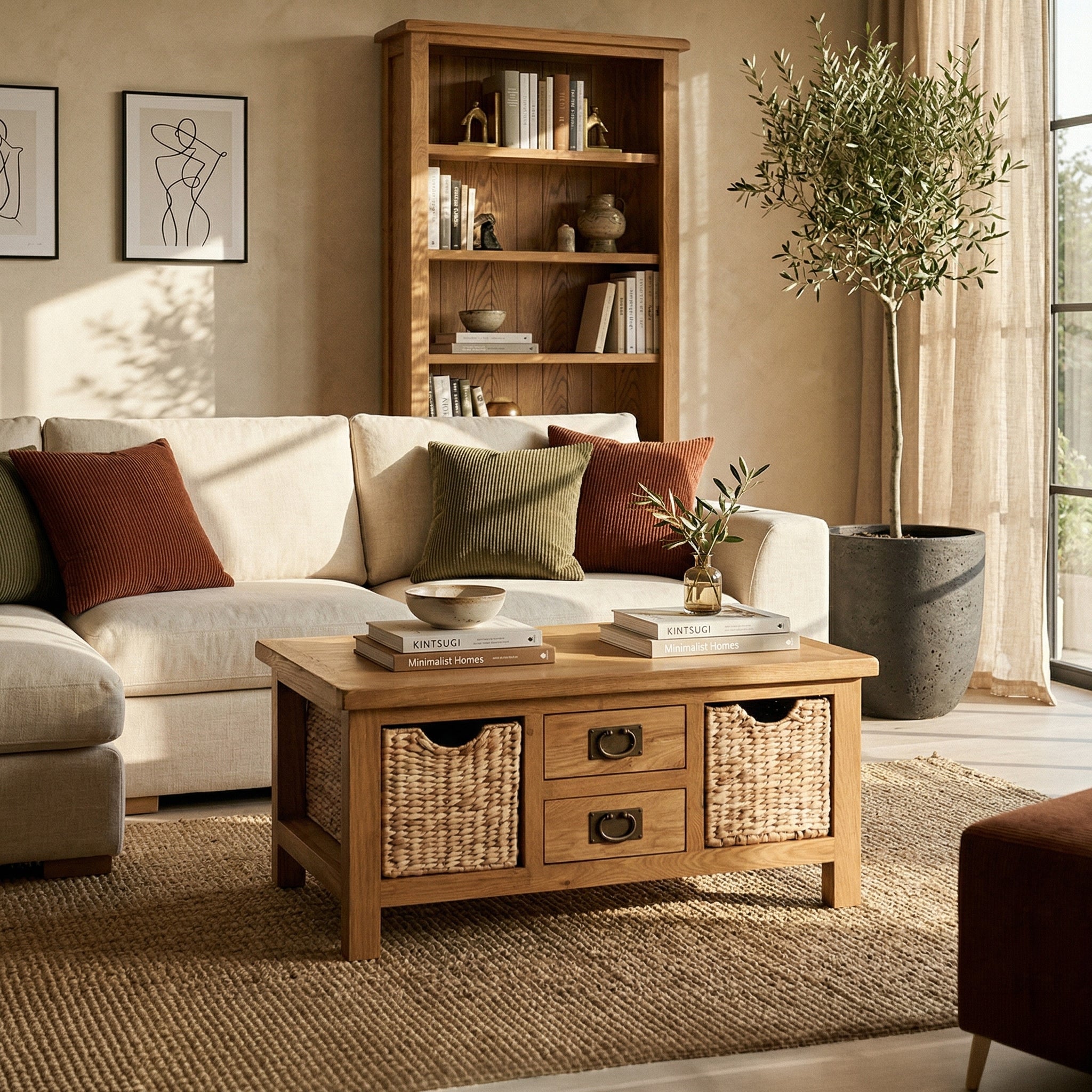 Surrey Oak Coffee Table with Baskets
